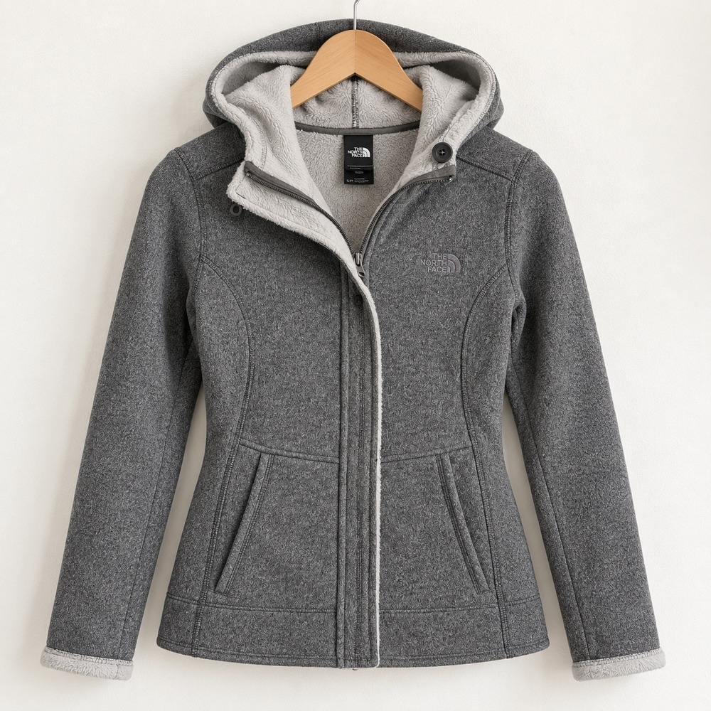 The North Face Womens XS Gray Fleece Lined Full Zip Hooded Jacket Sweater Knit